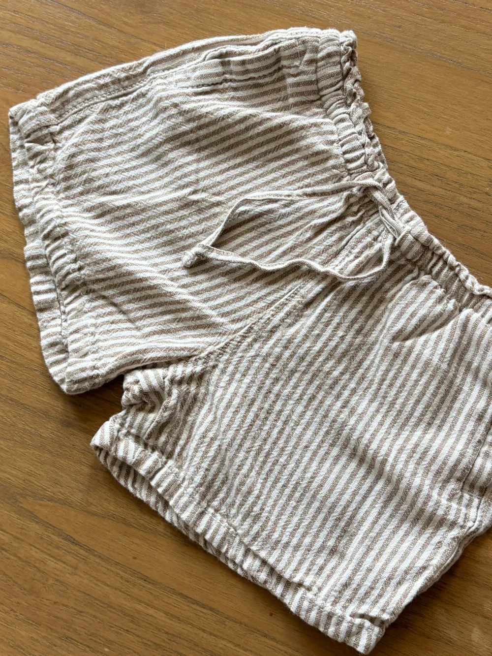 Old Navy Toddler Linen Blend Beige & White Striped Drawstring Shorts